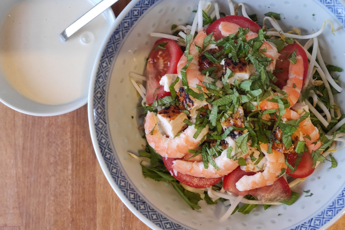 Salade de soja au poulet et aux crevettes